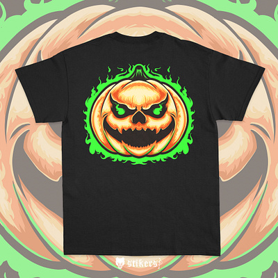 Scary Pumpkin Halloween Green Fire funny