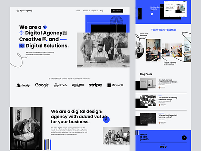 Space - Digital Agency Landing Page abstract agency blue branding business clean creative design digital experience landing page minimal modern ornament shape studio ui uiux web website