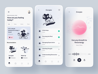 Meditation - Mobile Apps Design calm chill meditation mental health minimalism mobile apps psychologi relax ui uiux yoga