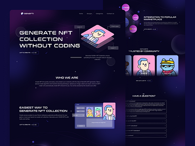 Genefti - NFT Generator Landing Page artificial clean clear dark design generator intelligence landing page metaverse nft space ui uidesign uiux website