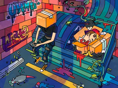 Boxhead character character design design drawing grunge illustration illustrative plants possum typography