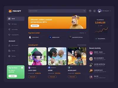 NFT Marketplace Dashboard - Dark Mode dashboard dark mode nft dashboard nft marketplace nft marketplace dashboard ui ui design uiux