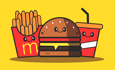 McDonald's Foods app burger cheesy burger clean drinks fastfood food app french fries illustration mcdonalds minimal vector