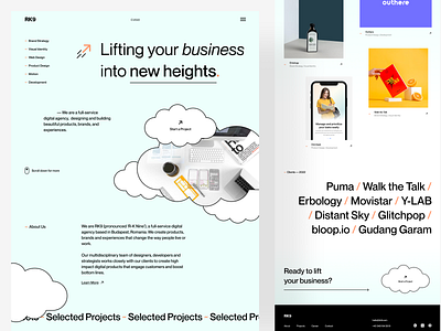 RK9 - Digital Agency Landing Page agency branding business creative cyan digital landing page light light blue minimalist outline retro studio ui web