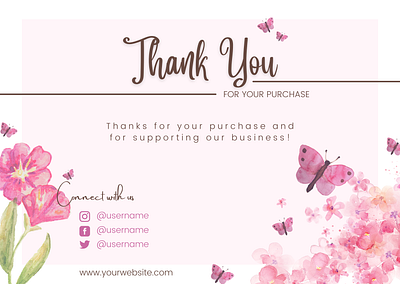 Butterfly and Pink Flower Thank You Card business canva design gift illustration stationary thank you card typography