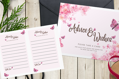 Advice & Wishes advice baby business butterflay canva design flower gift illustration pink stationary whises