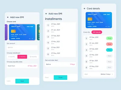 Bank Card Management App appdesign bank card banking card management credit card debit card design emi finit list mobile app ui ux uiuxdesign