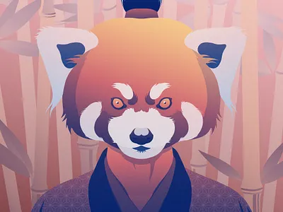 Red Panda Ronin Furry bamboo blue contrast derivative digital art digital artist illustration kimono nft nft art nft artist nft community panda pink ronin vector vector art yellow