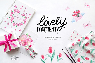 LOVELY moment aquarell card collection design flower pattern greeting card heart illustration invitation love rose tulip valentine valentines day watercolor