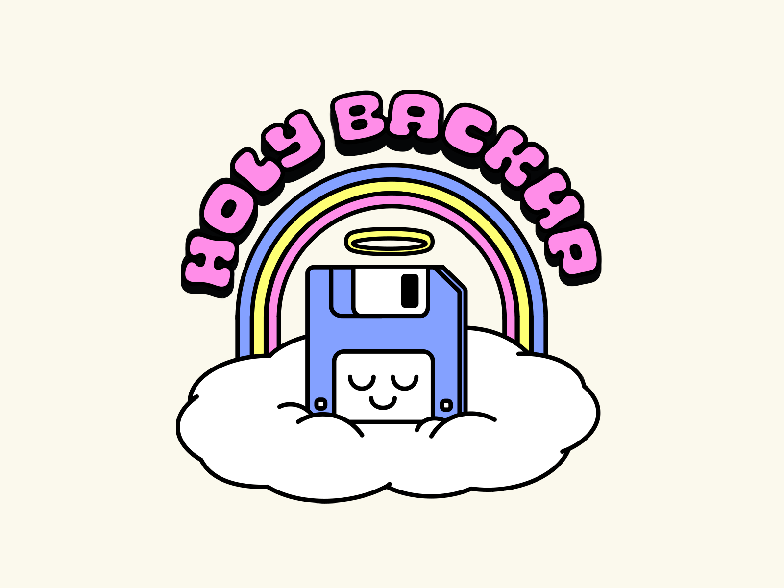 Holy Floppy 💾 2d backup comic files flat design floppy disk graphic design holy illustration illustrator loop retro save sticker design stickers vintage