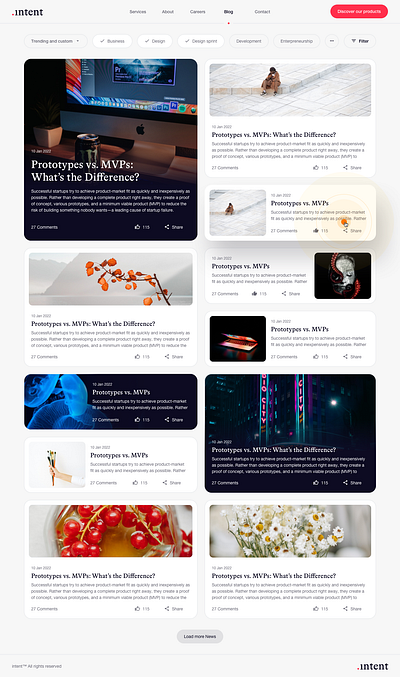 Intent Blog 2.0 blog card clean concept design fireart illustration landing page tiles ui ux web