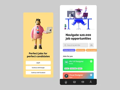 Job Search app design app app design graphic desing job board job search app layout product design ui uiux design user interface ux ux designer web design