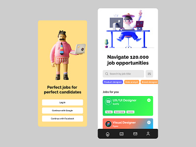 Job Search app design app app design graphic desing job board job search app layout product design ui uiux design user interface ux ux designer web design