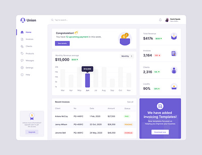 Union — Invoicing Web Application clean design invoice payment ui ux web zihad