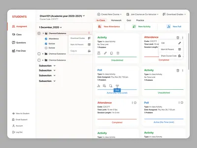 Students - Dashboard app application chemistry course education icons students uiux ux website
