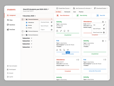 Students - Dashboard app application chemistry course education icons students uiux ux website