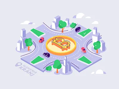 monument to bitcoin in slovenia art bitcoin building car city crypto cryptocurrency design flat graphic design illustration isometric isometric illustration kranja monument nft road slovenia vector vector illustration