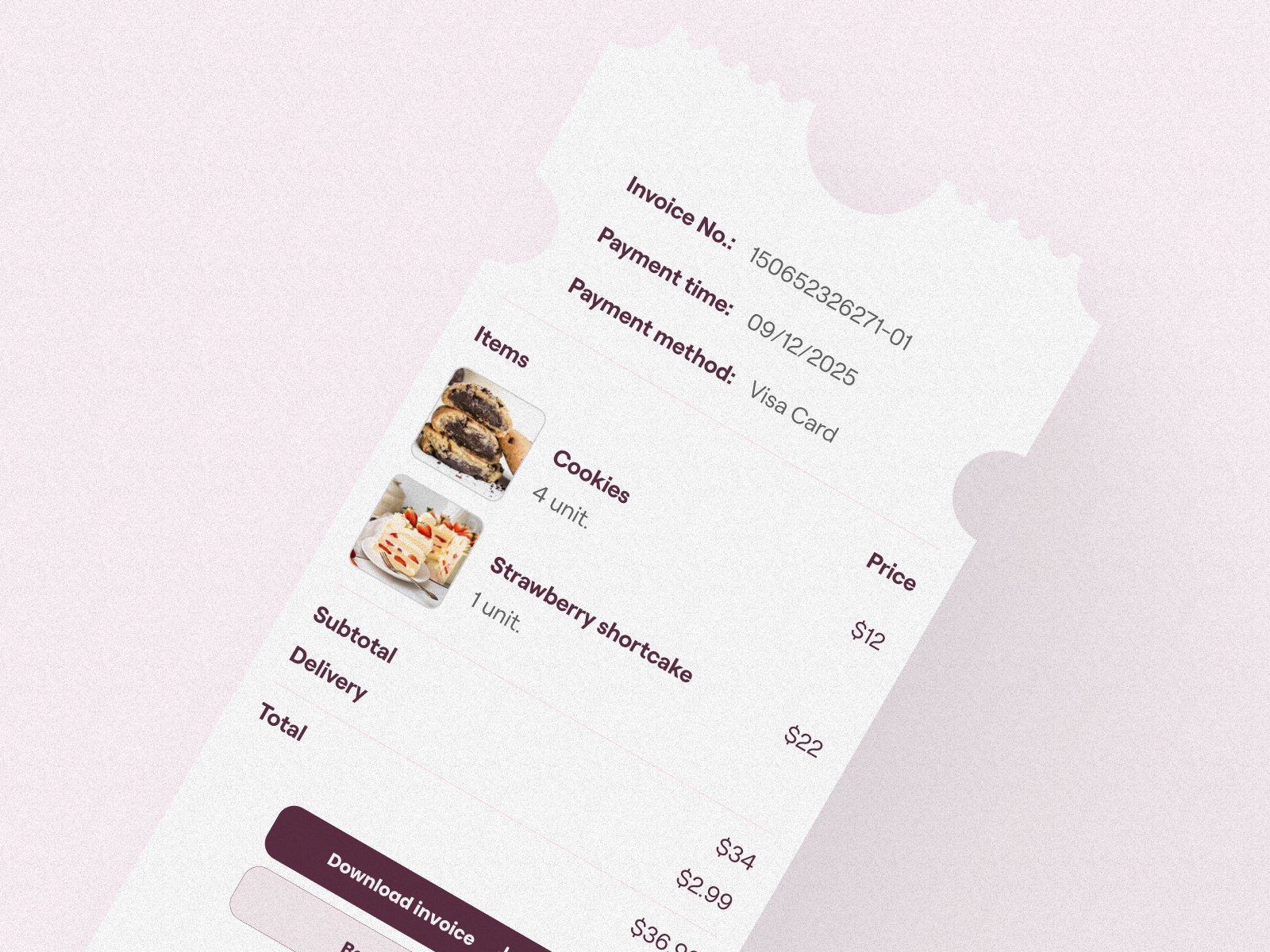 Purchase Receipt | Daily UI 016 cake dailyui dailyui016 design figma pink purchase receipt recipe ui