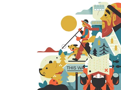 In love with hiking - still WIP (PSE '22) animals character design editorial grain graphic design illustration