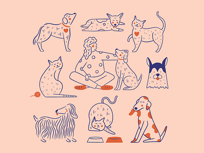 For a Vet Clinic cat cat lady design dog dog mom hand drawn heart illustration illustrator line art pet pet owner procreate texture vet vet clinic