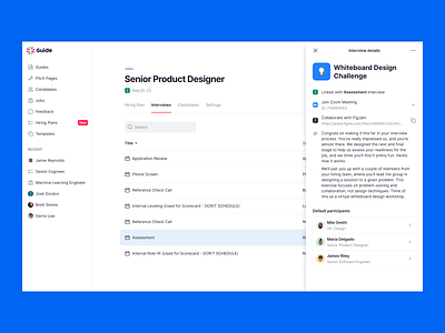 Interview Details Panel candidate clean crm design figma hiring hr integrations minimal panel sheet ui user experience user interface ux white