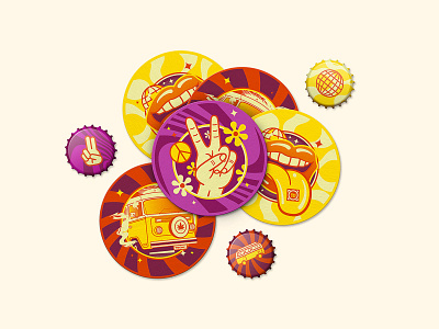 California Sunshine ☀️🍻 beer beverage brand identity branding california cannabis coasters disco groovy illustration jeffrey dirkse peace summer tongue trippie vector visual identity volkswagen van