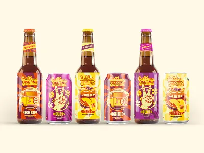 California Sunshine ☀️🍻 beer beer bottle beer can beverage brand identity branding cannabis groovy illustration infused beverage logo marijuana peace summer sun thc tongue trippie volkswagen van weed