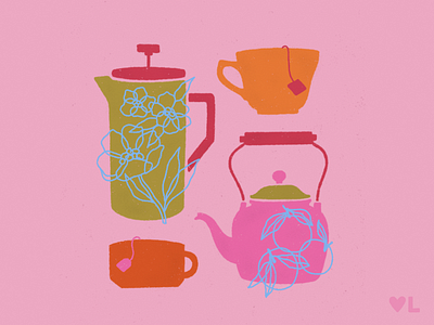 Vessels Set Color Study coffee and flowers coffee illustration coffee maker coffee mug color design flower illustration flowers french press illustration illustrator retro coffee retro illustration retro teapot tea mug teacup teapot vintage coffee vintage teapot