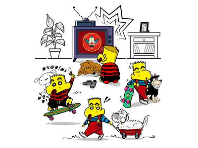 Troublemaker 90s bart simpson beano character design crayon shin chan dennis the menace design illustration illustration art illustrator ilustracion japan kasukabe lud0 lud089 mashup mashup illustration pop culture shin chan the simpsons
