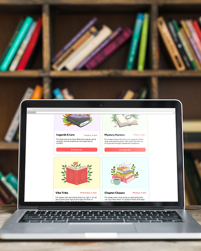 Book Club Cards for a Library Website ui visual design website design