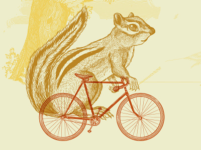 💀🎨 Animal Kingdom 03 animal animal kingdom bike chipmunk cute design friendly illustration kanye layers overlap ride squirrel tree warm yellow