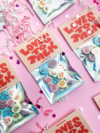 Loves to Talk Candy Conversation Hearts digital drawing hand drawn hand drawn design illustration merchandise physical product product design