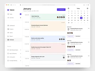Team management and task tracker app app calendar dashboard desktop event interaction product design schedule ui ux