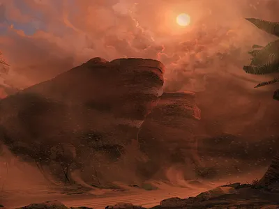 Sandstorm desert environment landscape rocks sandstorm windy