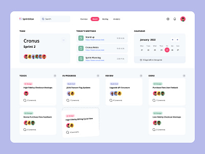 SprintView agile agile software development app calendar dashboard design jira meetings product design sprint sprint dashboard sprint review track management trello ui ui components ui design ux visual design