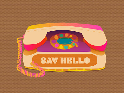 Say Hello bright challenge colorful days gone by design dribbbleweeklywarmup gradients illustration logo orange phone pink rainbow retro vintage phone