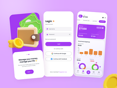 Money Manager App Exploration 3d 3d design 3d modeling app clean design illustration login minimal money soft splash screen ui