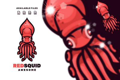 red squid animation branding cartoon design flat game illustration logo squid vector