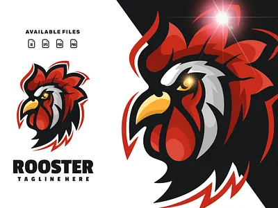 rooster head animation branding design esportlogo flat game illustration logo rooster vector