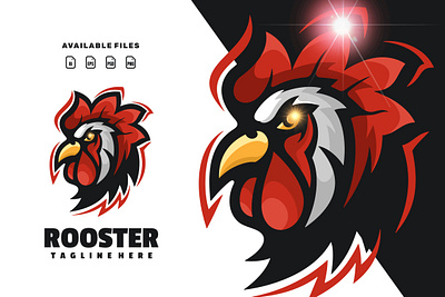 rooster head animation branding design esportlogo flat game illustration logo rooster vector