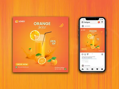 Social Media Orange Juice Banner Template banner design graphic design graphic designer illustration instagram post banner juic banner motion graphics orang post banner social media post social media post banner template vector