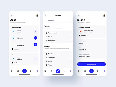 Account Settings - Droid Multipurpose Mobile UI Kit account app apps billing configure dashboard design example inspiration integrated ios plugins profile saas settings ui ui kit ux