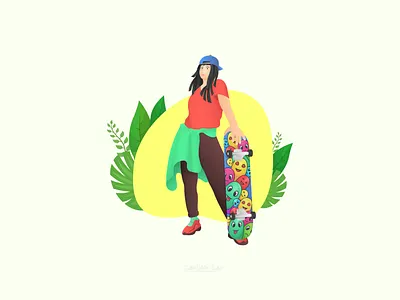Happy Skateboarding adobe illustrator girl girl illustration gradient illustration mdtaslimuddinsakib minimal skateboard skateboarding vector