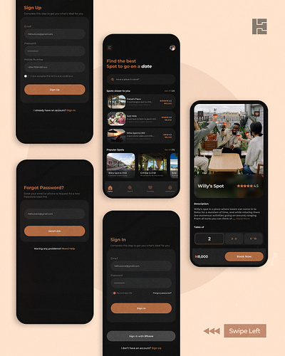 Hangout spot landing page concept art black branding bronze clean design explore graphic design graphicdesign illustration logo minimal ui ui design ux vector web web design website