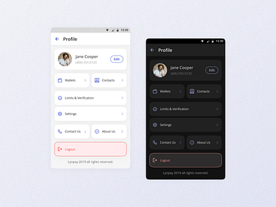 Profile for Lynpay app - Redesign darkmode design lightmode material materialdesign mobile nightmode profile ui ux