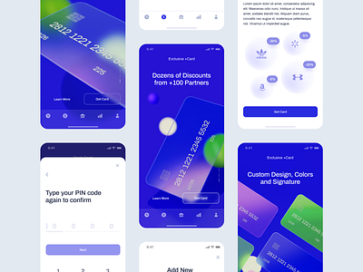 FinTech Mobile App: Ordering Card, Informational Screens 3d animation app blender branding cash debit card design fintech illustration interaction ios logo mobile money transfers ui