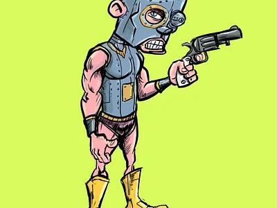 Brainy with a gun cartoon character cyborg gun humour illustration illustrator weird