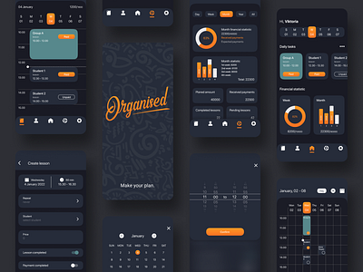 Organised app dark mode. android android app app design application branding design flat ios ios app mobile app mobile design mobile ui organised app project ui ux