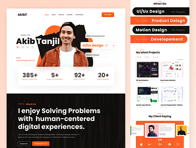 Personal Portfolio Landing Page akib tanjil brutalism cta figma header homepage illustration landing page personal branding personal portfolio portfolio landing page testimonial typography ui ui design ui trend ui trend 2022 ux design web design website