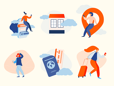 Travel app illustrations brand branding design icon identity illustration minimal ui